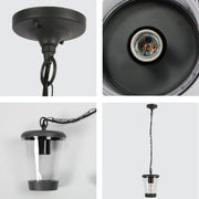 Lámpara colgante exterior de diseño moderno en gris oscuro, perfecta para terrazas o jardines con estilo contemporáneo.