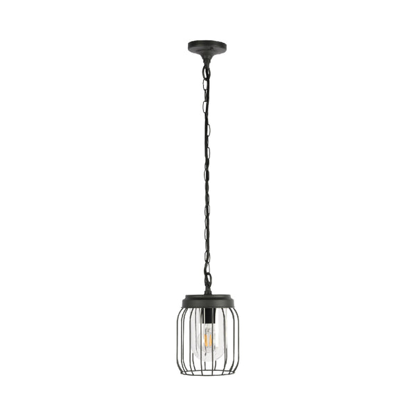 Lámpara colgante exterior, diseño elegante en gris oscuro, perfecta para terrazas en estilo moderno.