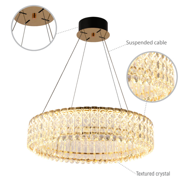 Lámpara de araña de cristal dorada con control remoto, ideal para salones elegantes y modernos.