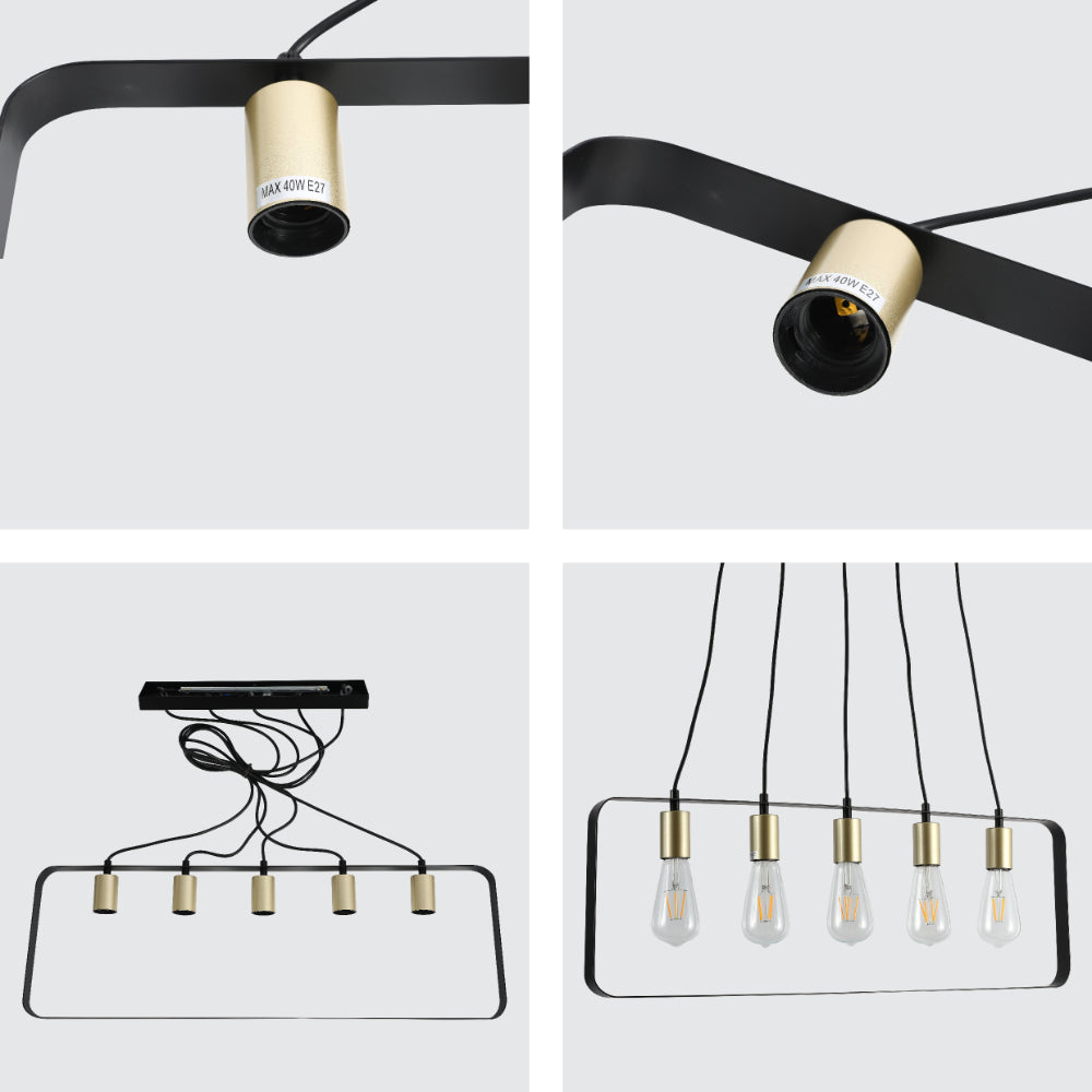 Lámpara de isla moderna y minimalista en negro y dorado, perfecta para cocinas contemporáneas con un toque elegante y sofisticado.