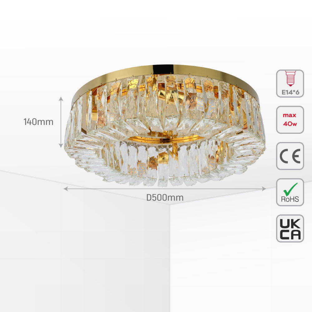 Lámpara de techo redonda de cristal dorado, perfecta para salones elegantes con decoración contemporánea. Ideal para dar un toque sofisticado.