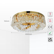 Lámpara de techo redonda de cristal dorado, perfecta para salones elegantes con decoración contemporánea. Ideal para dar un toque sofisticado.