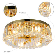 Luz de techo circular de cristal en un elegante salón, perfecta para decoraciones modernas y luminosas.