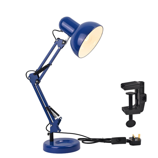 Lámpara de escritorio con brazo oscilante negra, ideal para oficinas modernas, con clip para fácil instalación y diseño elegante.