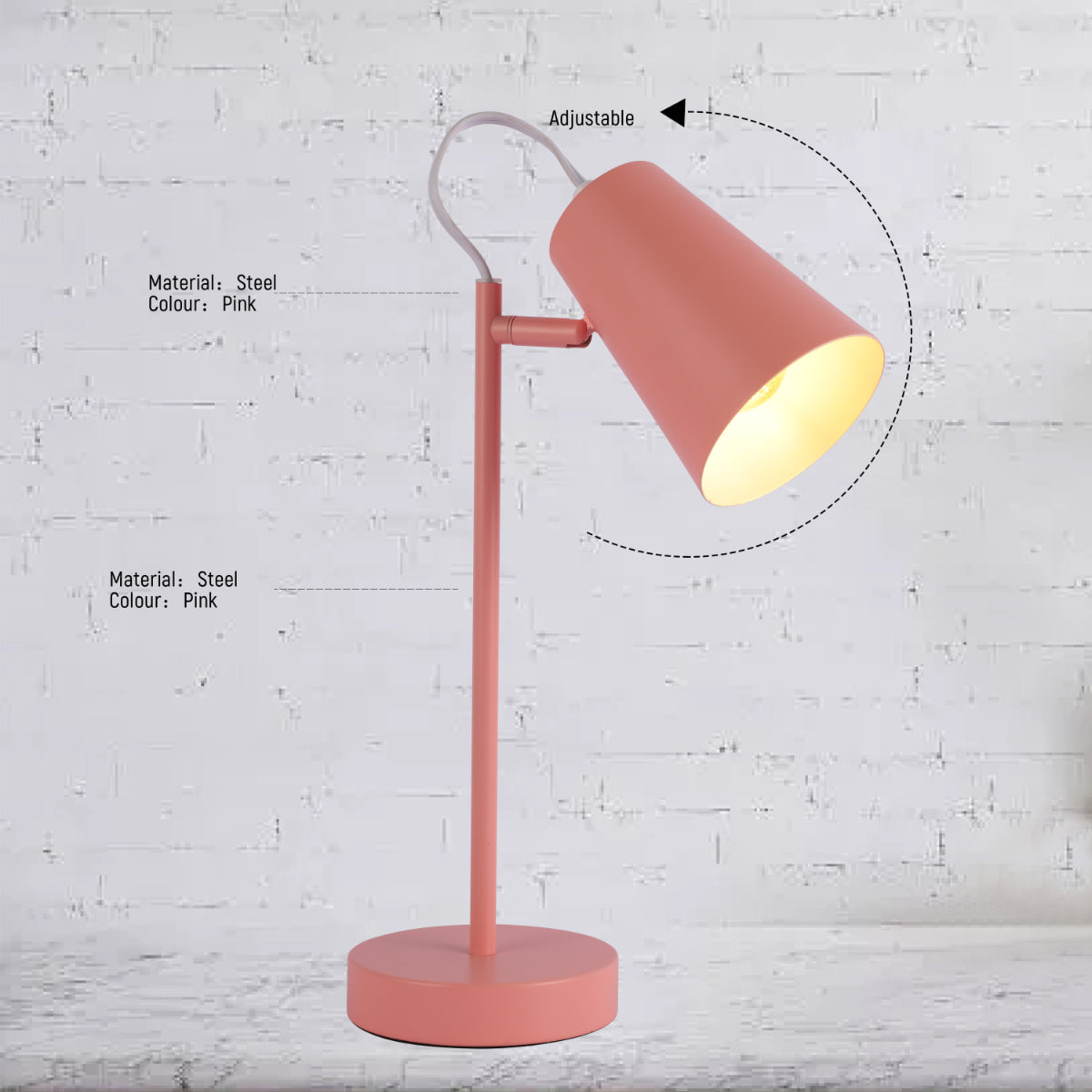 Lámpara de escritorio en forma de cono, ideal para oficinas modernas con un toque de elegancia y color vibrante.