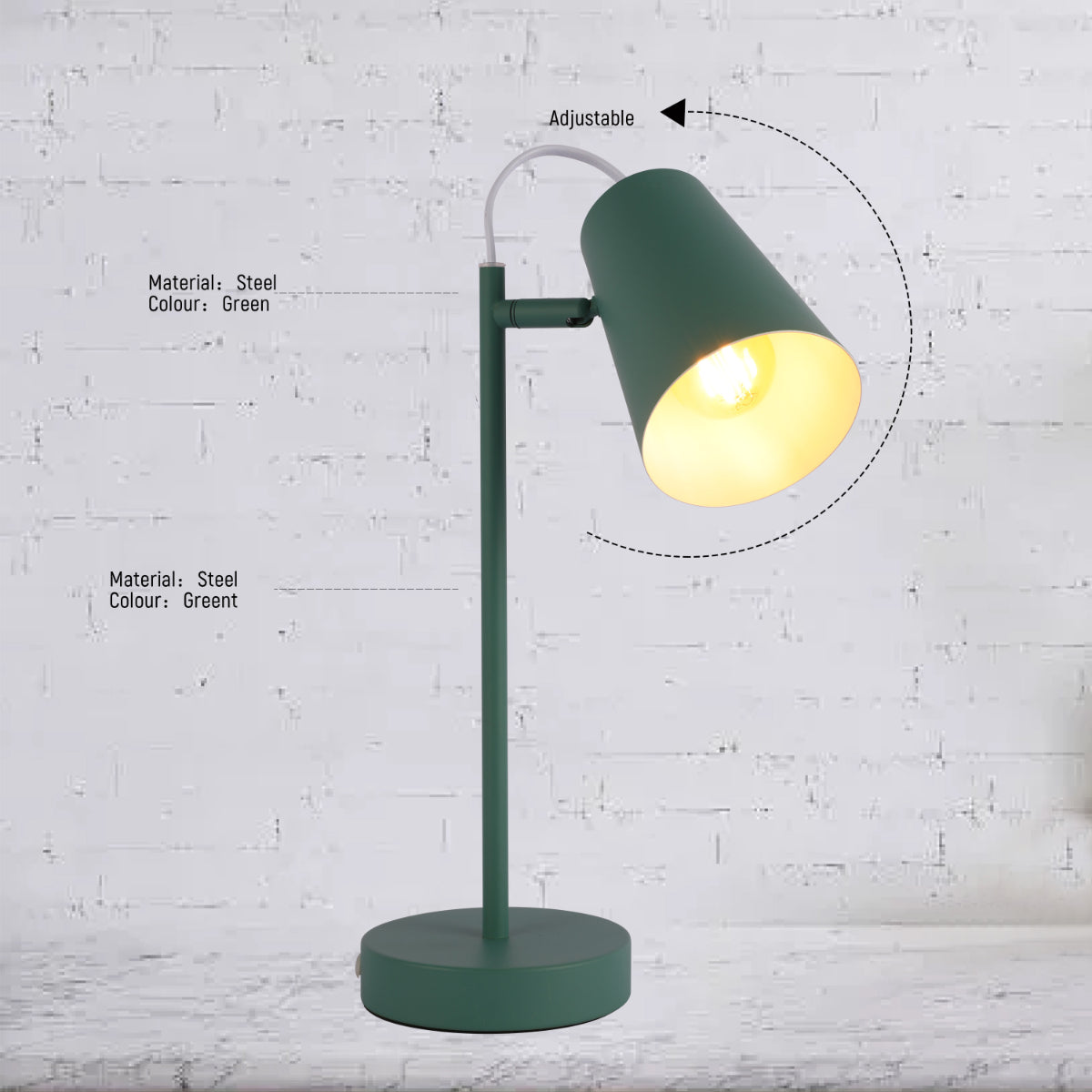Lámpara de escritorio de corte cónico en colores vibrantes, ideal para oficinas modernas y decoraciones contemporáneas.