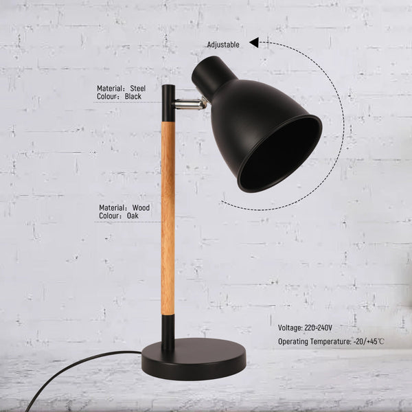 Lámpara de escritorio nórdica con base de madera, perfecta para oficinas modernas y estudios minimalistas.