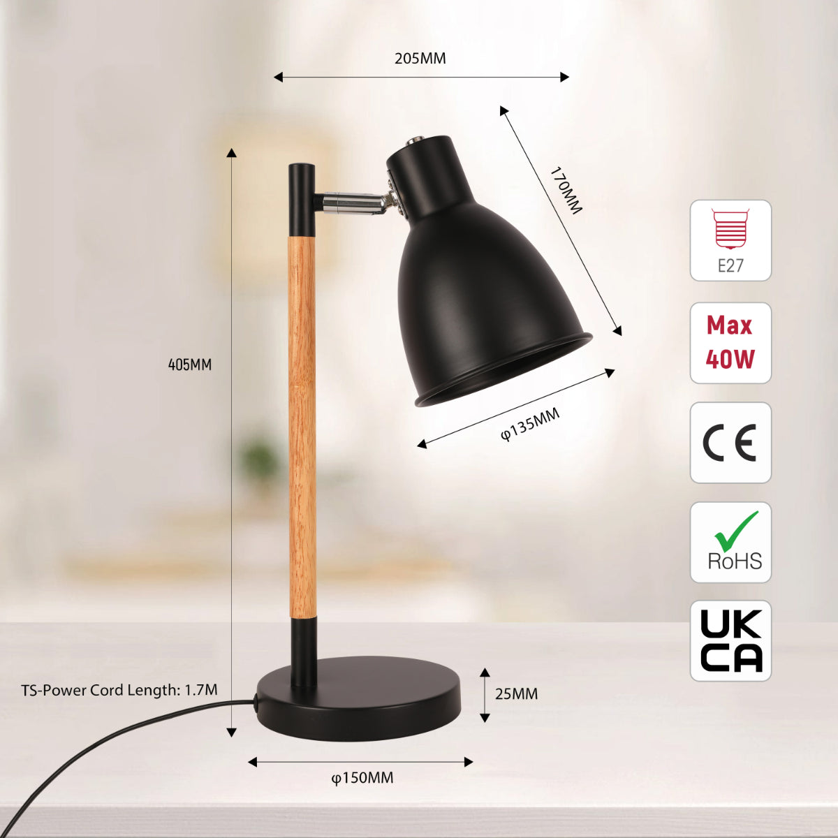Lámpara de escritorio de diseño nórdico con característica de madera, ideal para oficinas con decoración moderna y minimalista.