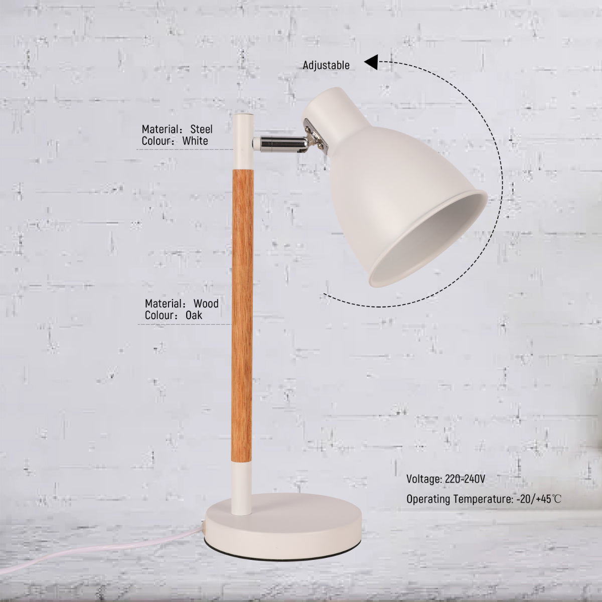 Lámpara de escritorio de diseño nórdico con base de madera, ideal para oficinas modernas y espacios de trabajo sofisticados.