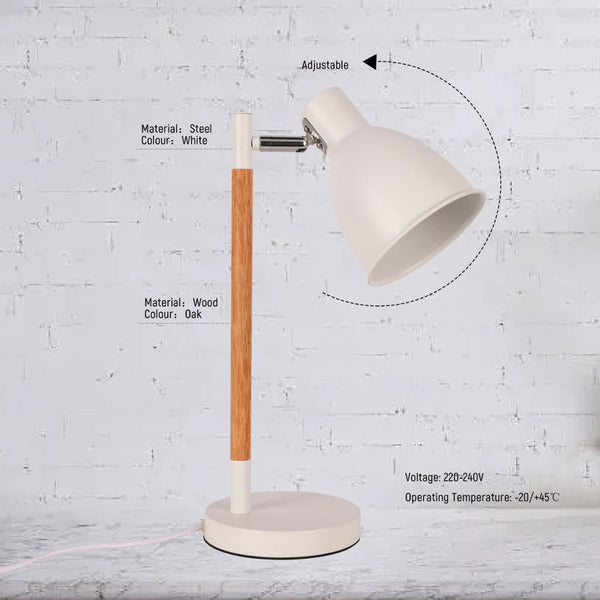 Lámpara de escritorio de diseño nórdico con base de madera, ideal para oficinas modernas y espacios de trabajo sofisticados.