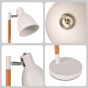 Lámpara de escritorio de diseño nórdico con base de madera, ideal para oficinas con estilo escandinavo contemporáneo.