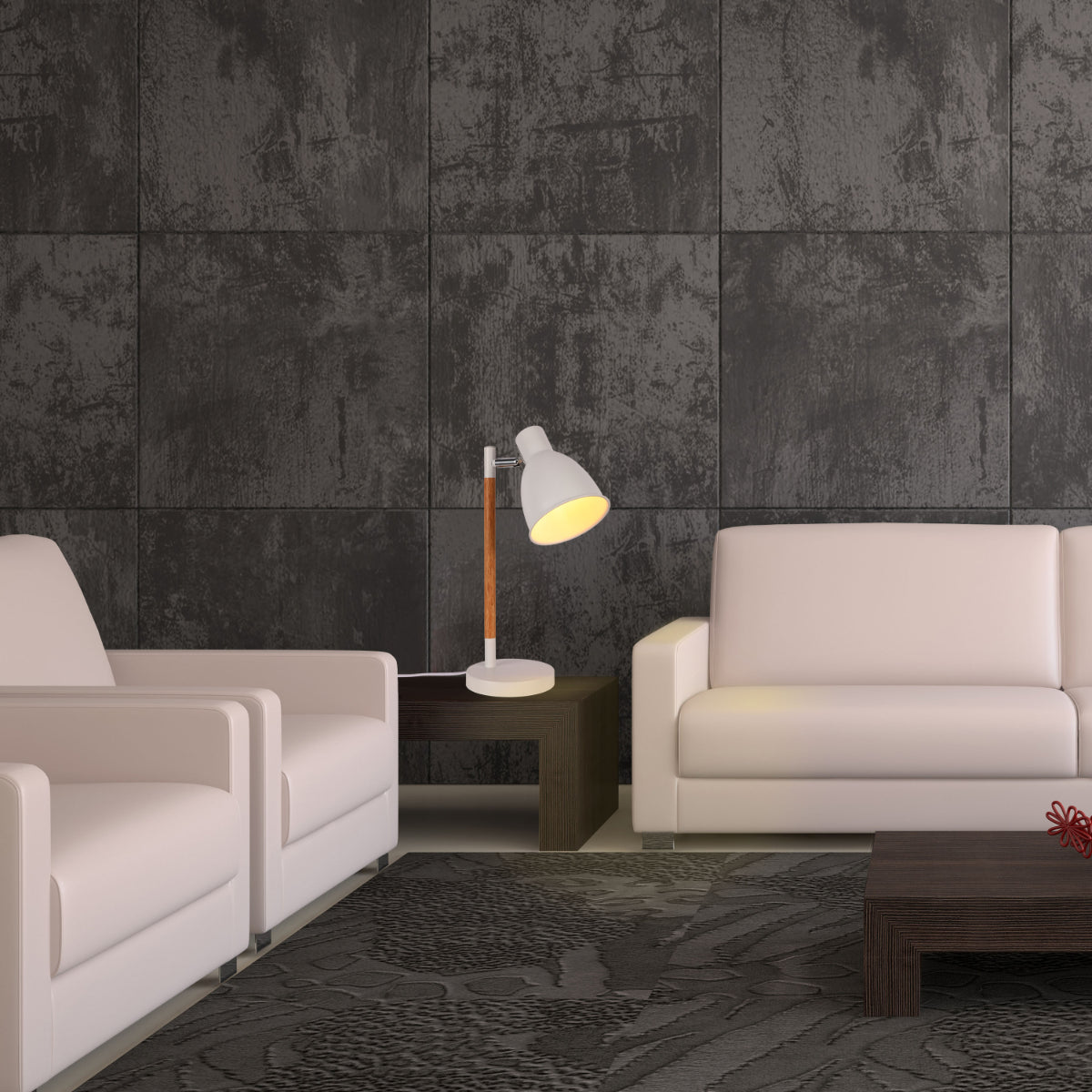 Lámpara de escritorio nórdica con elegante base de madera, ideal para oficinas modernas y decoraciones contemporáneas.