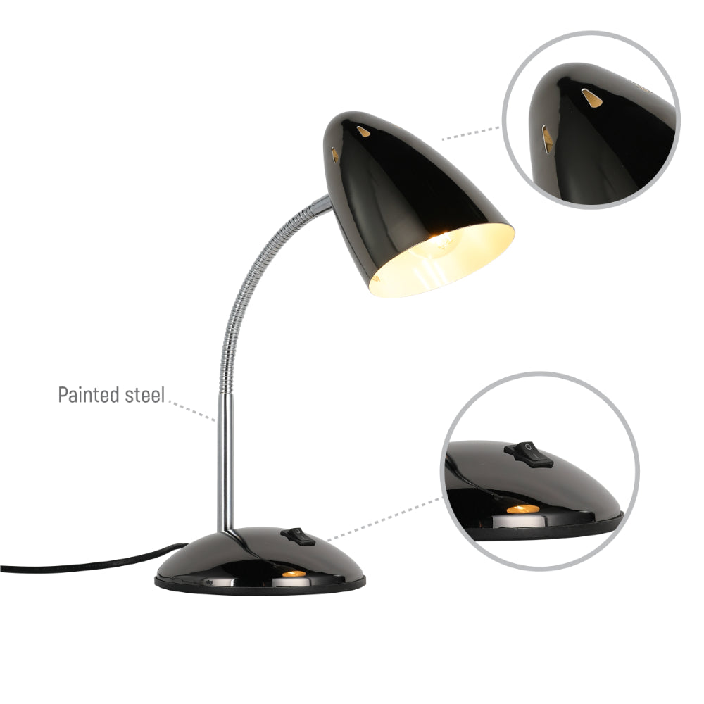 Lámpara de escritorio de metal con cuello flexible, perfecta para oficinas modernas y espacios de trabajo elegantes.