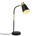 Lámpara de mesa con diseño curvo de metal, perfecta para oficinas con decoración moderna. Ideal para iluminación de trabajo.