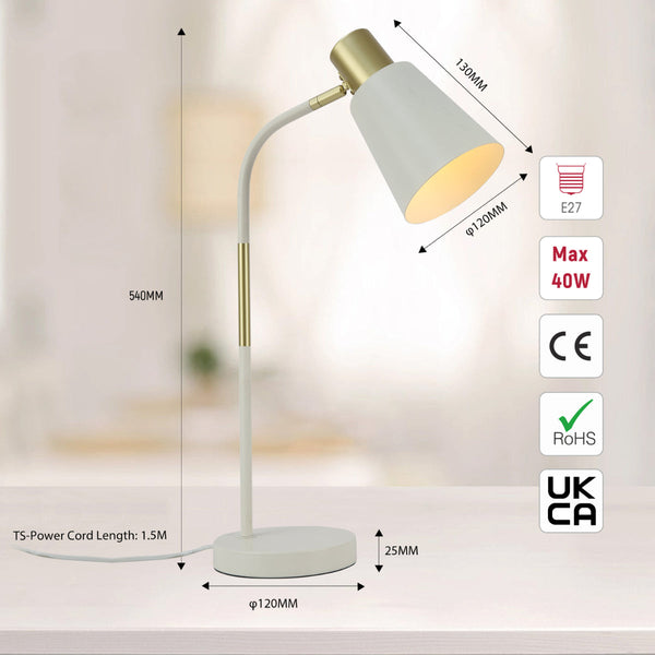 Lámpara de escritorio curva E27 de diseño elegante, ideal para oficinas modernas y espacios de trabajo contemporáneos.