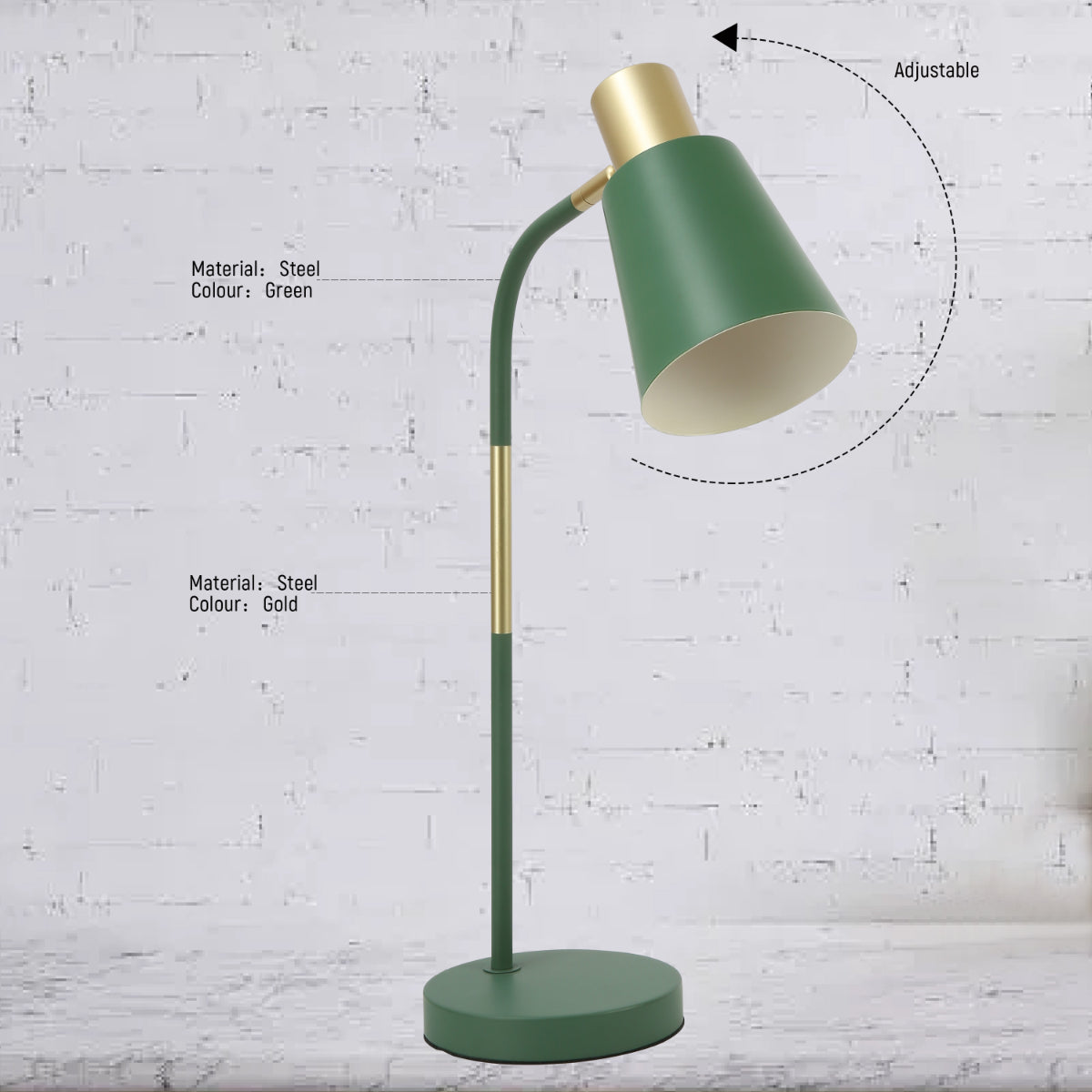 Lámpara de escritorio E27 con diseño curvo, ideal para espacios modernos y de trabajo con estilo contemporáneo.