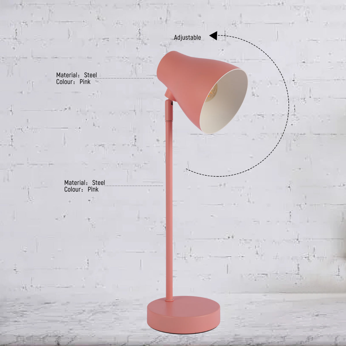 Detalle de lámpara de escritorio rotativa elegante, ideal para oficinas de estilo moderno, mostrando su diseño funcional y moderno.