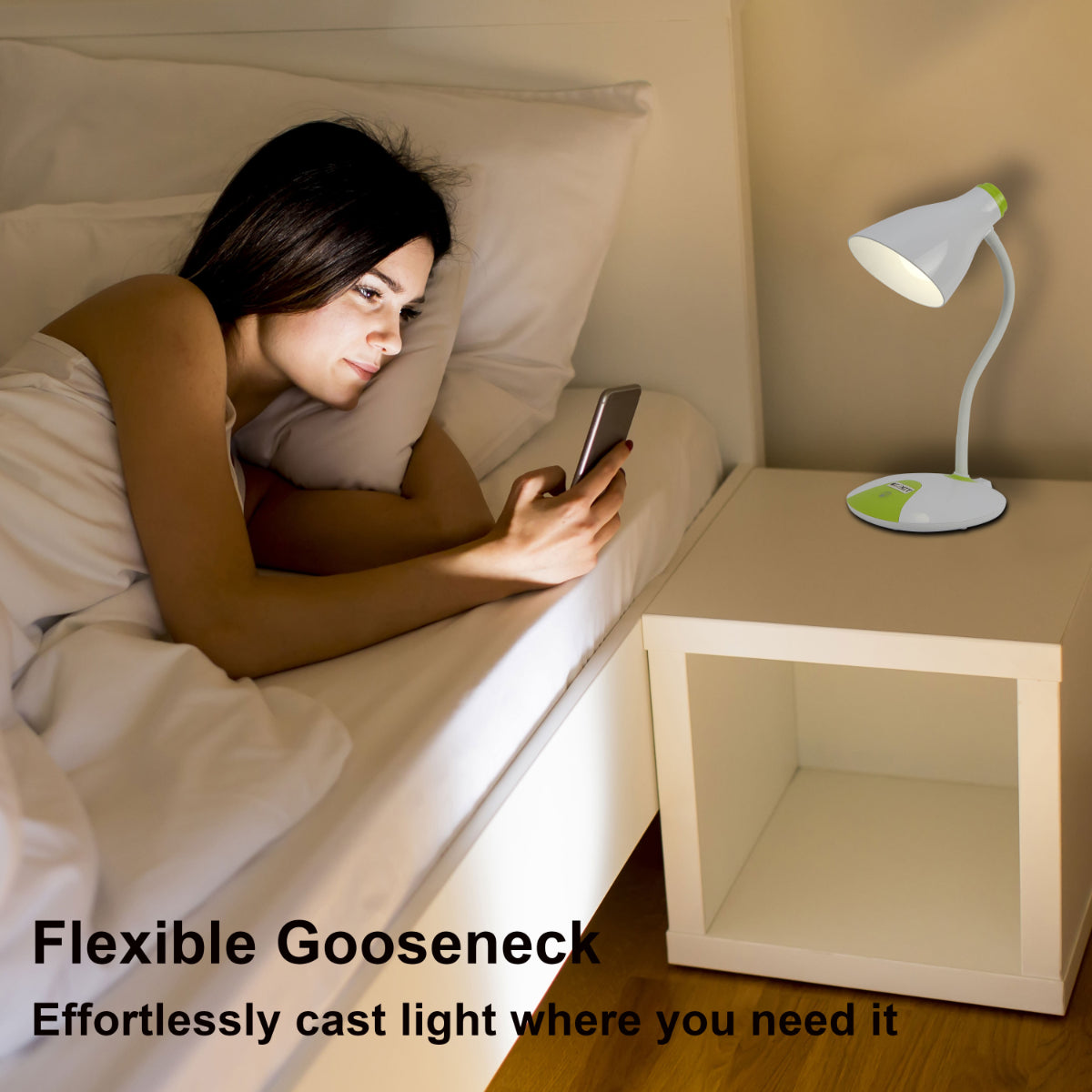 Lámpara de escritorio con cuello de ganso ajustable, ideal para oficinas modernas, combinando funcionalidad y estilo contemporáneo.