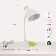 Lámpara de escritorio LED con diseño de cuello de cisne ajustable, ideal para oficinas modernas y espacios de trabajo creativos.