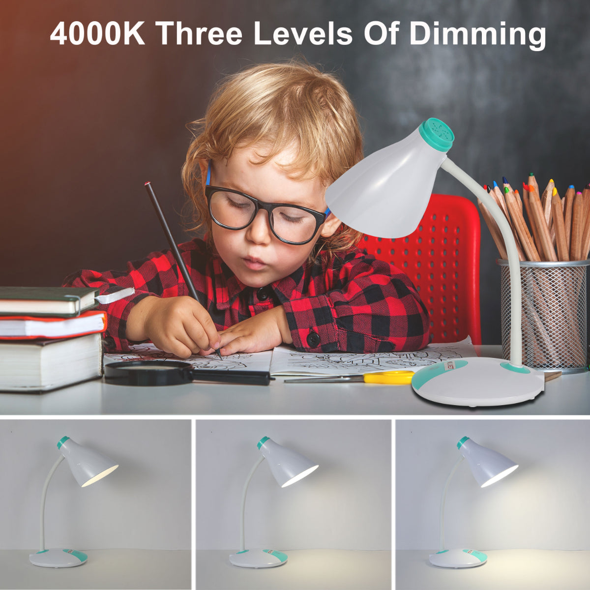 Lámpara de escritorio LED con flexo ajustable, perfecta para oficinas modernas y espacios de trabajo funcionales.
