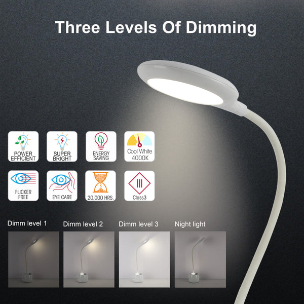 Lámpara de escritorio LED recargable con soporte para lápices, ideal para oficinas modernas y estudios. Diseño funcional y elegante.