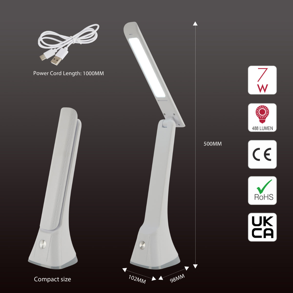 Lámpara de escritorio LED plegable, ideal para oficinas contemporáneas, con control táctil y diseño moderno y minimalista.
