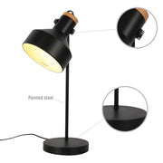 Lámpara de escritorio moderna con acento de madera, perfecta para oficinas con estilo contemporáneo y decoración minimalista.