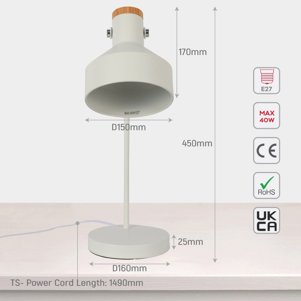 Lámpara de escritorio moderna con acento de madera, perfecta para oficinas contemporáneas o espacios de trabajo elegantes.