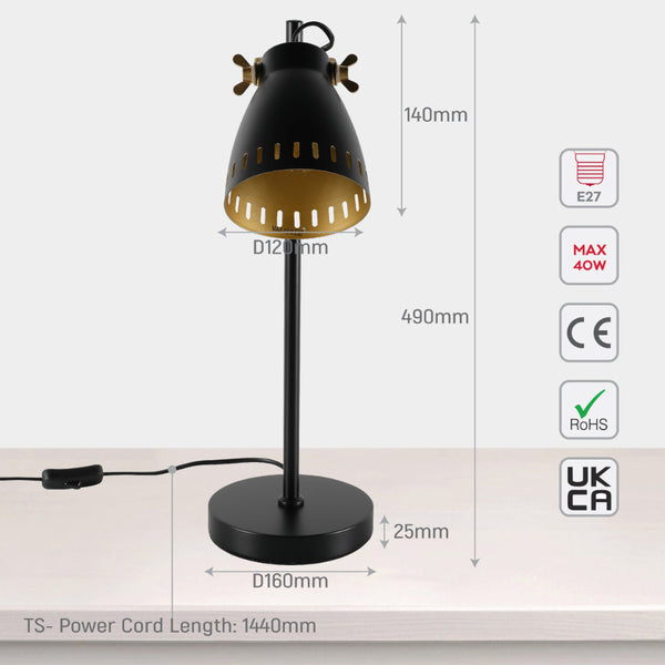 Lámpara de escritorio retro con acentos en latón, ideal para oficinas con estilo vintage y decoración clásica.