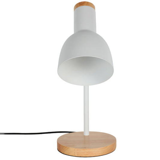 Lámpara de mesa escandinava con base de madera, ideal para salones de estilo moderno y acogedor. Perfecta para una iluminación suave.
