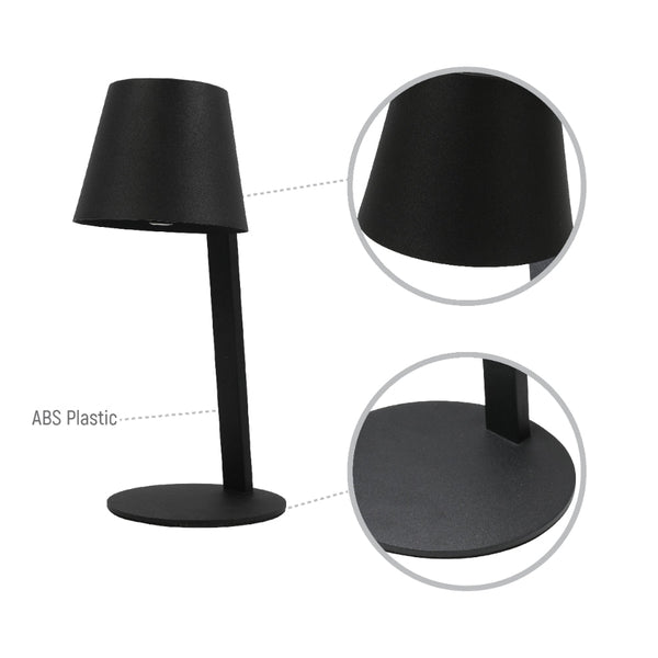 Lámpara de mesa LED portátil y solar, ideal para terrazas o jardines con decoración al aire libre moderna y funcional.