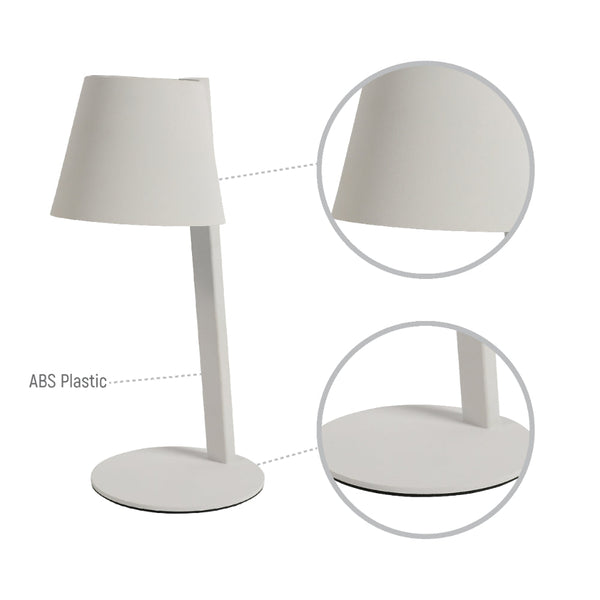 Lámpara de mesa LED portátil solar, ideal para exteriores, perfecta para patios o terrazas con estilo contemporáneo.