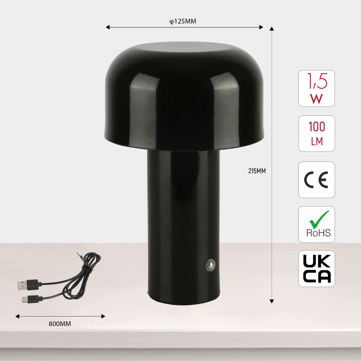 Lámpara de mesa LED recargable en forma de hongo, ideal para espacios modernos y acogedores como salas y dormitorios.