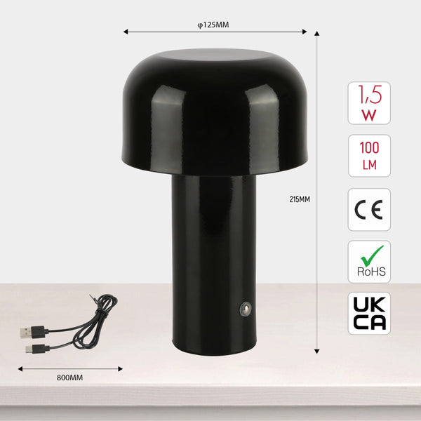 Lámpara de mesa LED recargable en forma de hongo, ideal para espacios modernos y acogedores como salas y dormitorios.