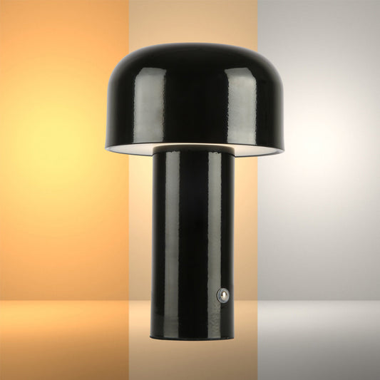 Lámpara de mesa LED recargable en forma de hongo, ideal para escritorios modernos y espacios contemporáneos.