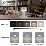 Lámpara de mesa LED recargable en forma de hongo, perfecta para dar un toque moderno a espacios contemporáneos.