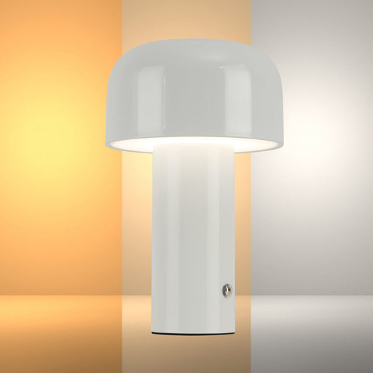 Lámpara de mesa LED recargable con diseño moderno de hongo, perfecta para espacios contemporáneos y accentuando la decoración minimalista.