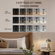 Lámpara de mesa portátil de acero en forma de hongo, ideal para salas de estar con decoración moderna y elegante.