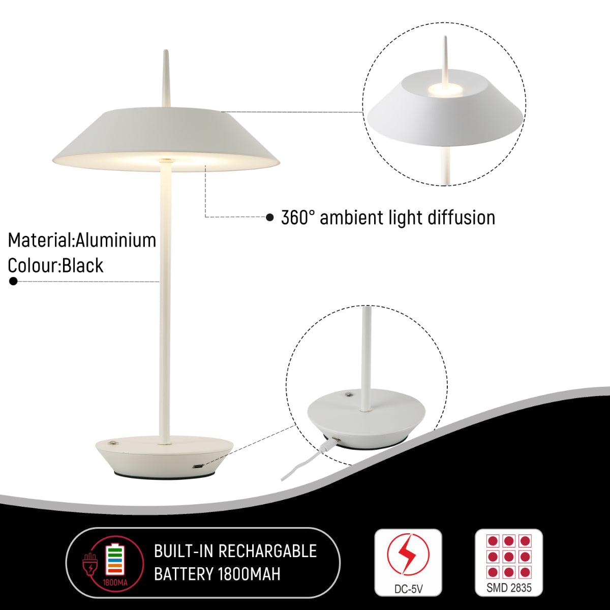 Lámpara de mesa táctil Eclipse con base de metal y pantalla elegante, ideal para un dormitorio moderno y acogedor.