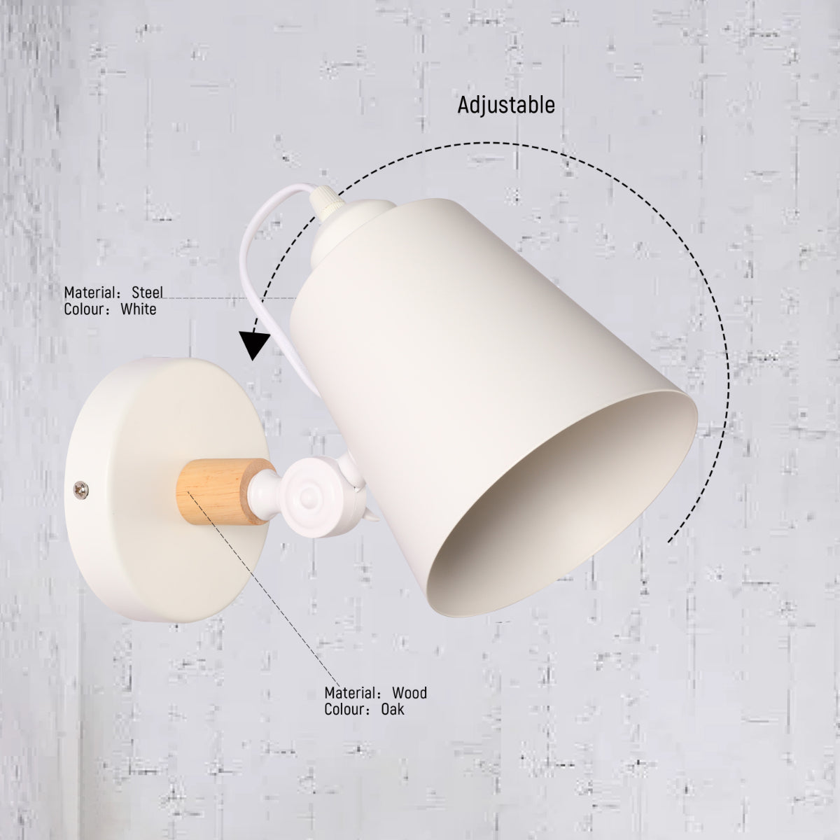 Lámpara de pared ajustable de diseño cónico moderno, ideal para espacios contemporáneos y minimalistas.