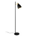 Lámpara de pie con pantalla cónica y detalles dorados, perfecta para salas modernas y decoraciones elegantes.