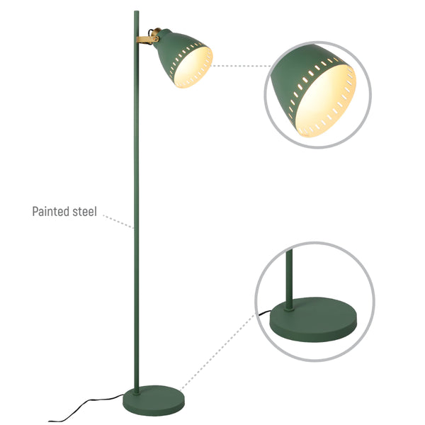 Lámpara de pie con pantalla cónica decorativa y detalles dorados, ideal para salones de estilo moderno y contemporáneo.