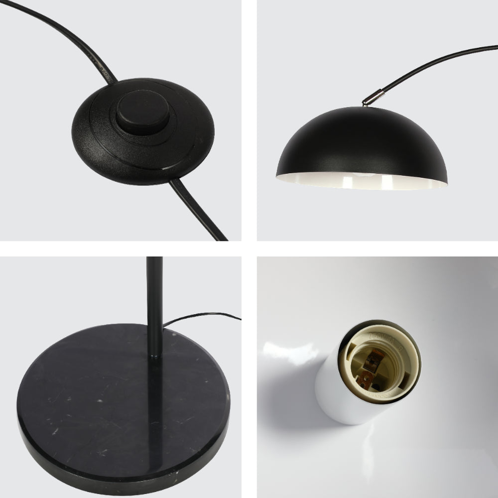 Lámpara de pie curva con sombra domo rotativa, perfecta para salas modernas y espacios acogedores.