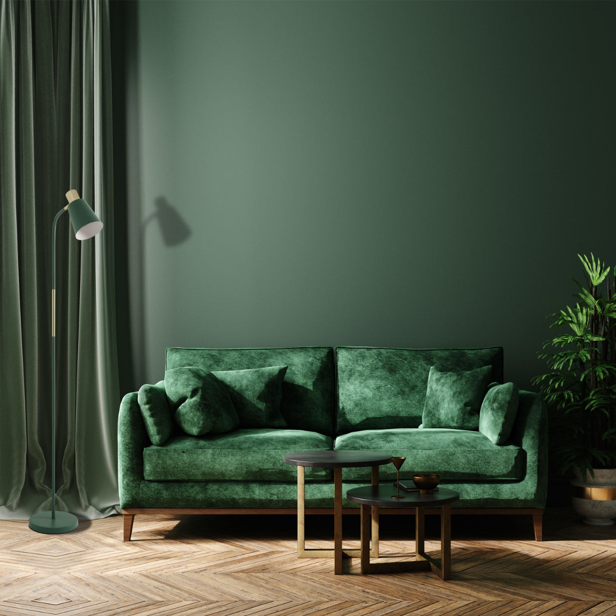 Lámpara de pie con diseño curvado y acentos dorados, ideal para salas de estar modernas y decoraciones contemporáneas.
