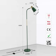 Lámpara de pie con acentos dorados, ideal para salas de estar modernas, aportando un toque elegante y contemporáneo a la decoración.