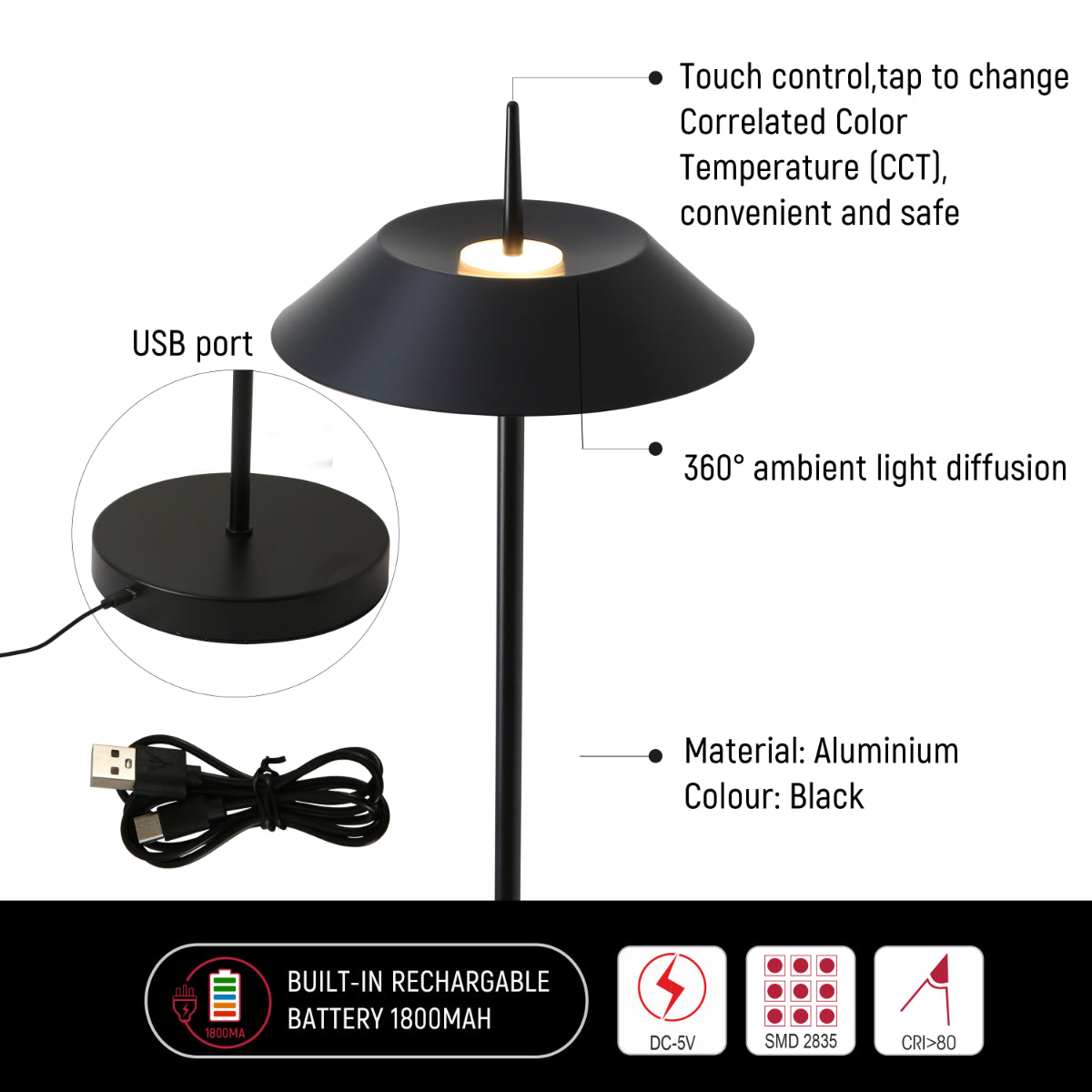 Lámpara de pie LED portátil con diseño elegante de 131 cm, ideal para salas contemporáneas y espacios de trabajo.