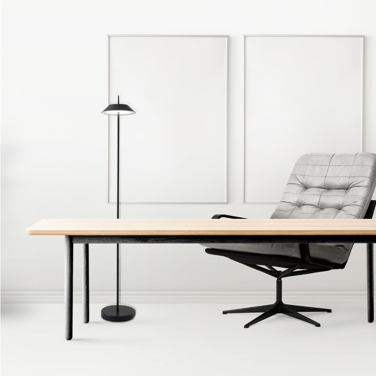 Lámpara de pie LED portátil con diseño elegante, ideal para salas modernas, ajustable y regulable en temperatura de color.