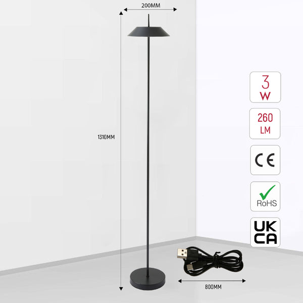 Lámpara de pie LED portátil de diseño elegante, ideal para salones modernos con atenuación y temperatura de color ajustable.