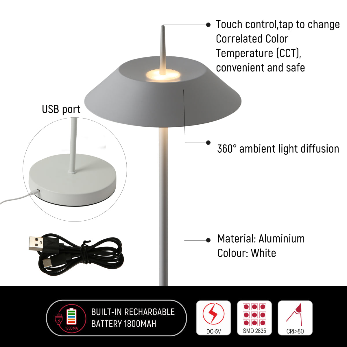 Lámpara de pie LED portátil con diseño elegante de 131 cm, ideal para salas modernas y espacios de trabajo con iluminación ajustable.