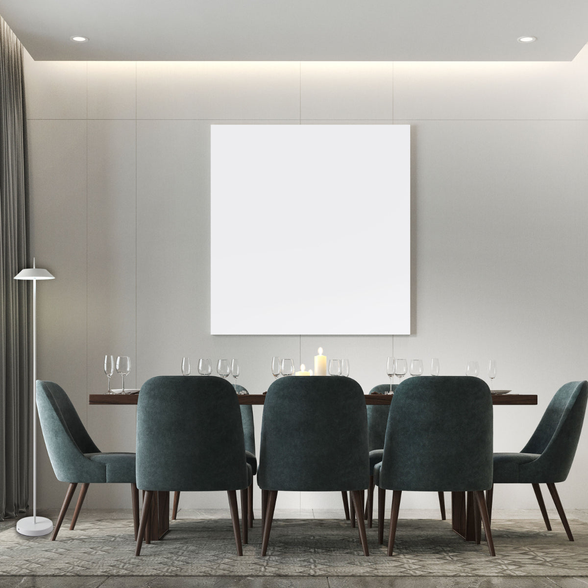 Lámpara de pie LED portátil y regulable en un salón moderno, ofreciendo iluminación versátil y un diseño elegante.